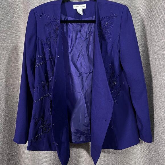Justin Taylor Vintage 2 Piece Skirt and Blazer Suit Purple Embellished Size 10 - Picture 16 of 16